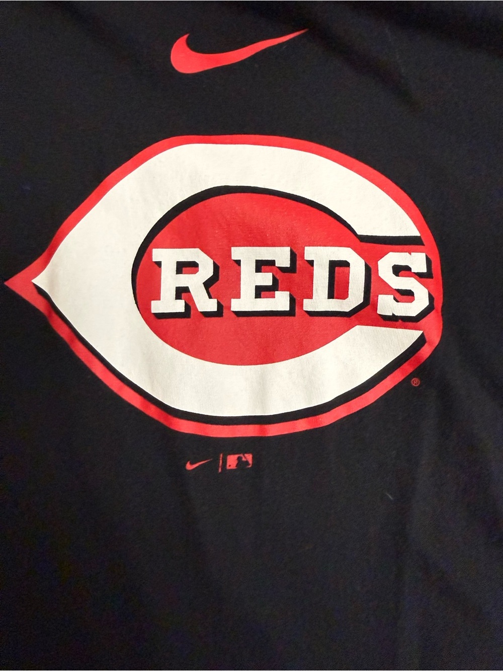 Nike Black T-Shirt with Red and White Cincinnati Reds Logo